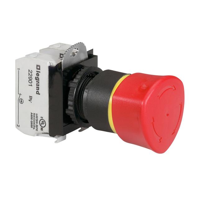 OSMOZ KOMPLET BEZ PODŚW.- GŁÓWKA STOP (PRZYC.-CIĄGNIJ) CZERW.O40 + UCHW. 1NO+1NC, Legrand