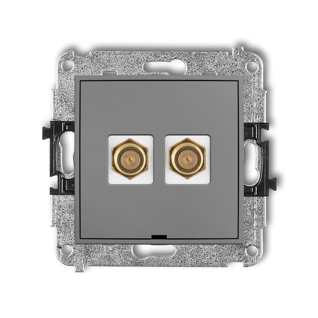 ICON Mechanizm gniazda antenowego podwójnego typu F (SAT) pozłacany, bez pola opisowego szary mat