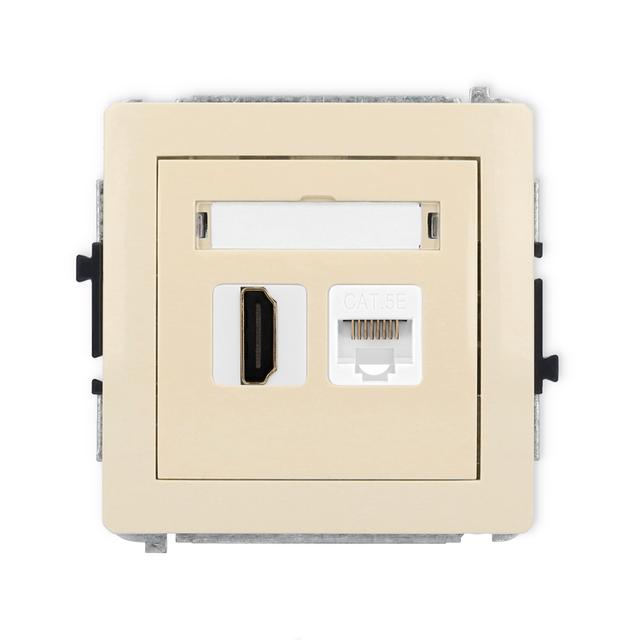 DECO Gniazdo pojedyncze HDMI 2.0, 4K + gniazda komp. poj. 1xRJ45, kat. 5e, 8-stykowy beżowy 1DGHK 1DGHK-45e KARLIK