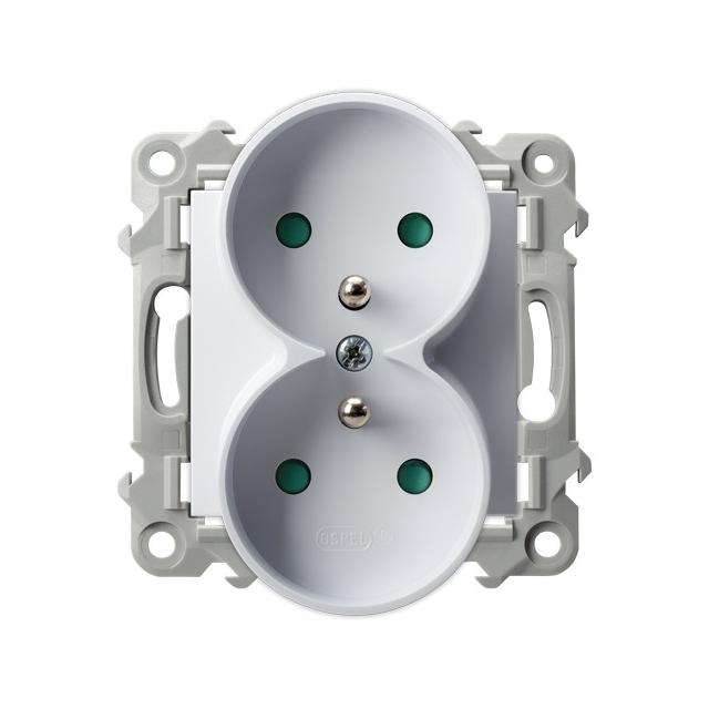 SZAFIR Gniazdo podwójne z uziemieniem z przesłonami torów prądowych, moduł bez ramki - kolor biały