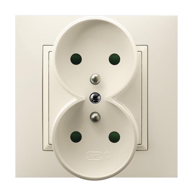 ARIA Gniazdo podwójne z uziemieniem kompletne z ramką - kolor ecru