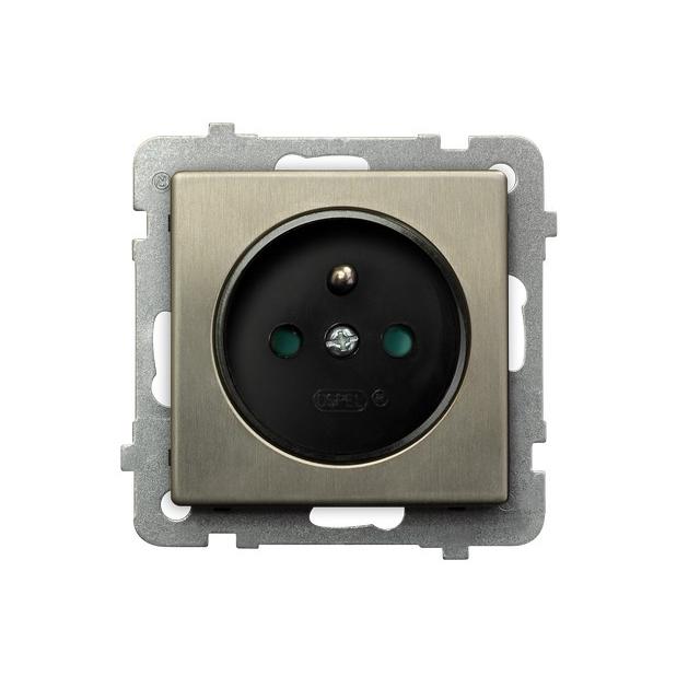 SONATA Gniazdo pojedyncze z uziemieniem z przesłonami torów prądowych - kolor nowe srebro