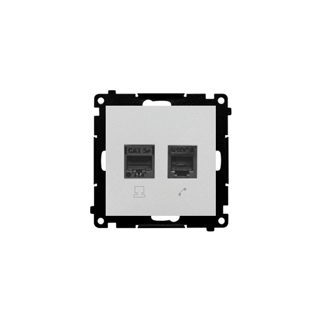 Simon 55 Gniazdo komputerowe RJ45 kategoria 5e + telefoniczne RJ12 Aluminium mat T5F.01/143 KONTAKT