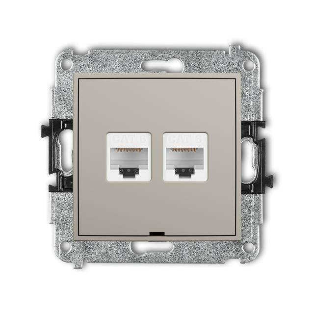MINI Mechanizm gniazda komputerowego podwójnego 2xRJ45, kat. 6, 8-stykowy, bez pola opisowego taupe