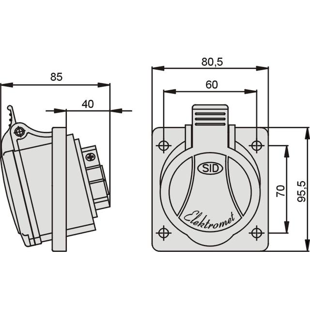 Gniazdo Tablicowe Skośne GTS 32/4 Gniazdo 32A/400V 3P+Z