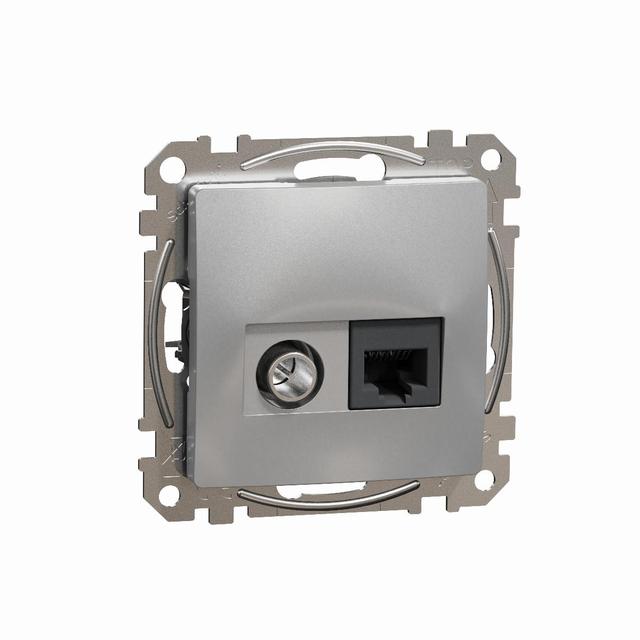 Sedna Design & Elements Gniazdo komputerowe-antenowe TV+RJ45 kat. 6 UTP srebrne aluminium SDD113469T Schneider