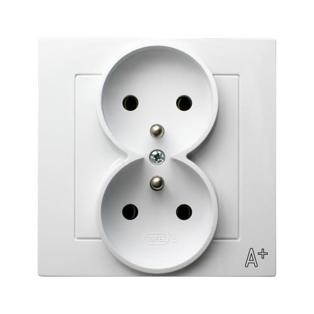 AS ANTYBAKTERYJNY Gniazdo podwójne z uziemieniem kompletne z ramką, produkt zawiera szkło fosforanow