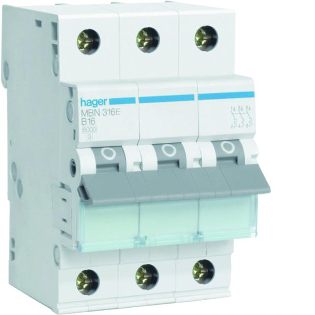 MCB Wyłącznik nadprądowy 6kA 3P B16A MBN316E HAGER