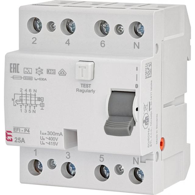Wyłącznik różnicowoprądowy 6kA EFI6-P4 A 40/0.03 3P+N 40A 30mA Typ A 002061662 ETI