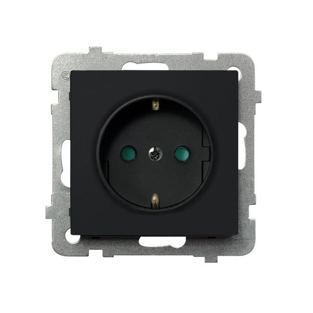 SONATA Gniazdo pojedyncze z uziemieniem schuko z przesłonami torów prądowych - kolor czarny metalik