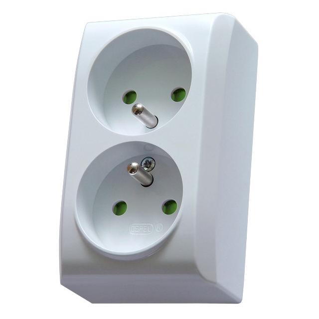 BIS Gniazdo podwójne z uziemieniem z przesłonami torów prądowych - kolor biały