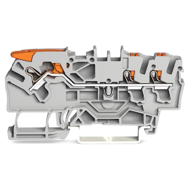 3-przewodowa złączka przelotowa z dźwignią i przyciskiem 2,5 mm2, szara