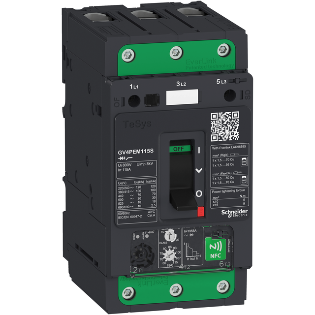 Wyłącznik silnikowy TeSys GV4 3P 115A Icu 100kA thermal magnetyczny wielofunkcyjny terminale E GV4PE