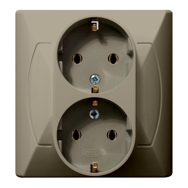 AKCENT Gniazdo podwójne z uziemieniem schuko - kolor beżowy