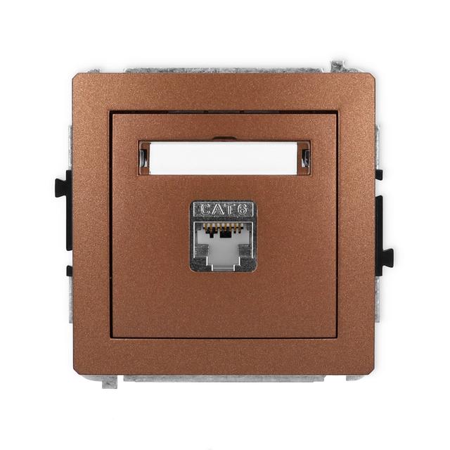 DECO Mechanizm gniazda komputerowego pojedynczego 1xRJ45, kat. 5e, ekranowany, 8-stykowy brązowy met