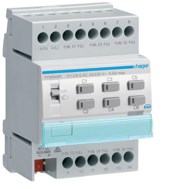 KNX system Elektr. sterownik grzewczy 6-kr z regulacją temperatury, 24/230 V AC TYM646R HAGER