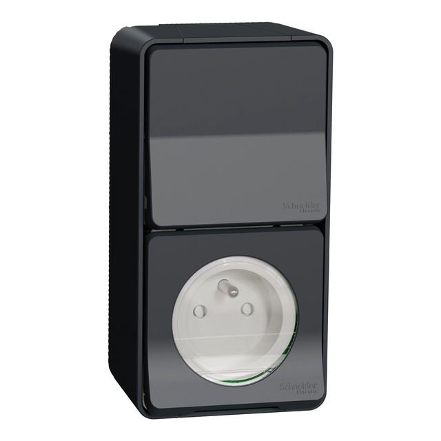 Mureva, łącznik schodowy + gniazdo 2P+PE, antracyt