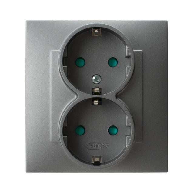 SZAFIR Gniazdo podwójne z uziemieniem schuko z przesłonami torów prądowych, kompletne z ramką - kolo