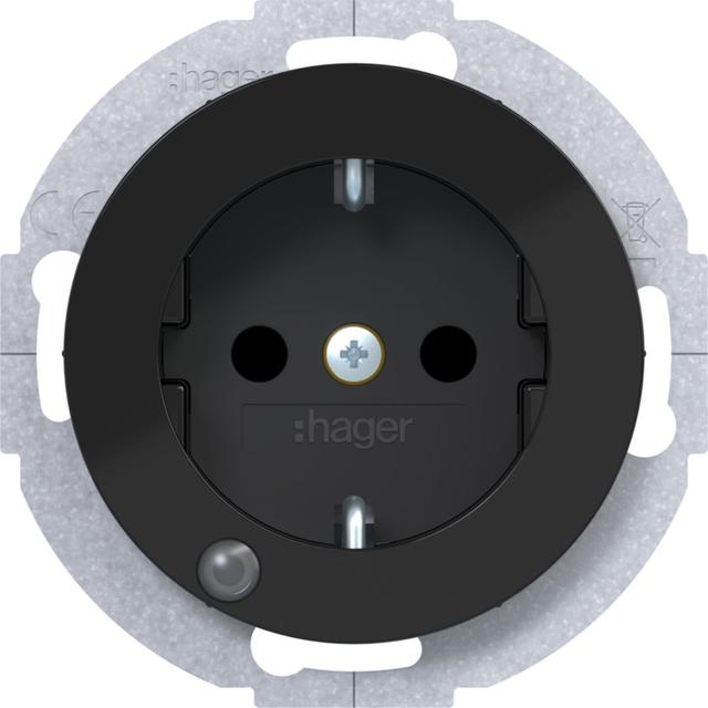 R.1/R.3 Gniazdo SCHUKO z diodą kontrolną LED czarny Berker 41102045 WLS1463BG HAGER