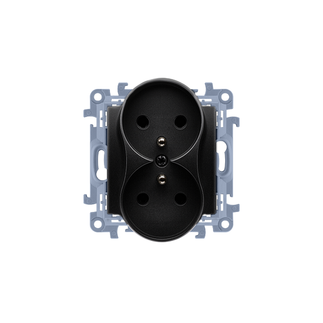 Simon 10 Gniazdo podwójne z/u z. śrub. czarny mat