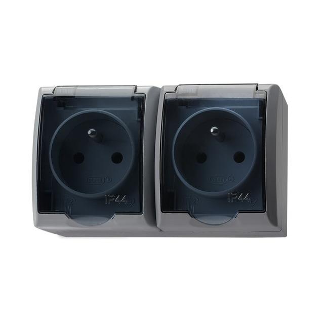 FALA Gniazdo podwójne z uziemieniem wieczko przezroczyste - kolor popiel