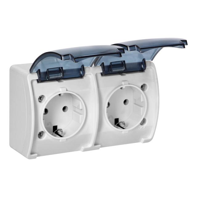 Gniazdo podwójne Schuko AQUATIC IP44 biały dymiony OR-OE-7106(GS)/WT ORNO