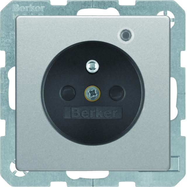 BERKER Q.x Gniazdo z uziemieniem z diodą kontrolną LED z podwyższoną ochroną styków aluminium aksamit lakierowana 6765096084 HAGER