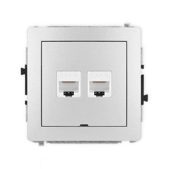DECO Mechanizm gniazda komputerowego podwójnego 2xRJ45, kat. 6, 8-stykowy, bez pola opisowego srebrn