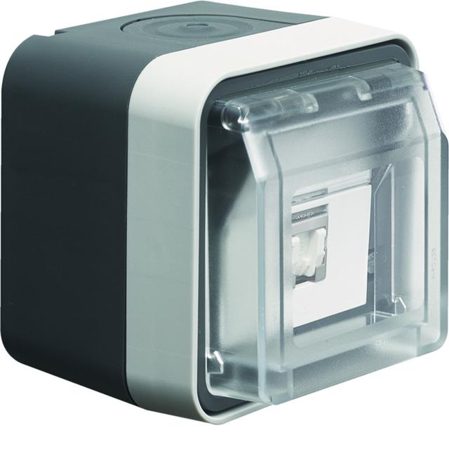 BERKER W.1 Gniazdo UAE 8 RJ45 kat.6 z pokrywą kompletne IP55 szary 14093505 HAGER