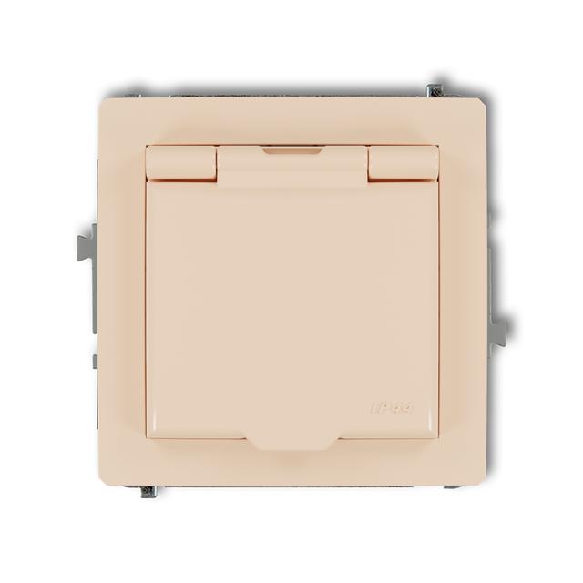 DECO Mechanizm gniazda bryzgoszczelnego z uziemieniem 2P+Z (klapka beżowa, przesłony torów prądowych