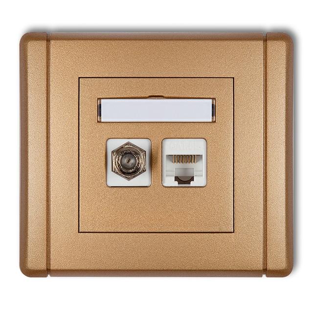 FLEXI Gniazdo antenowe poj. typu F (SAT) + gniazdo komp. poj. 1xRJ45, kat. 5e, 8-stykowe złoty metal