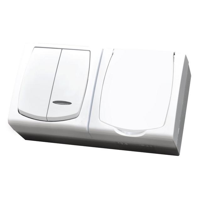 MADERA Zestaw Łącznik dwugrupowy świecznikowy z podświetleniem + Gniazdo pojedyncze wieczko w kolorz