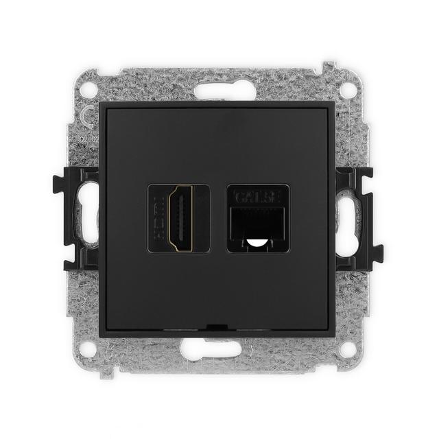 MINI Mechanizm gniazda pojedynczego HDMI 2.0 + gniazda komp. poj. 1xRJ45, kat. 5e, 8-stykowy, bez po