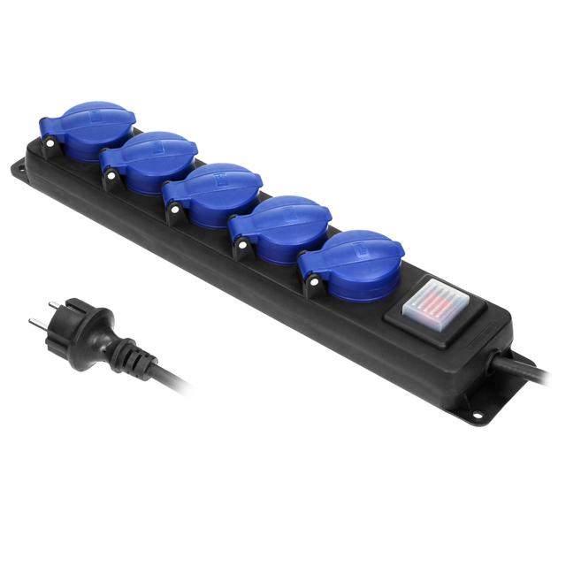 Przedłużacz warsztatowy bryzgoszczelny z wyłącznikiem 5 gniazd IP44 przewód gumowy H05RR-F OR-AE-131