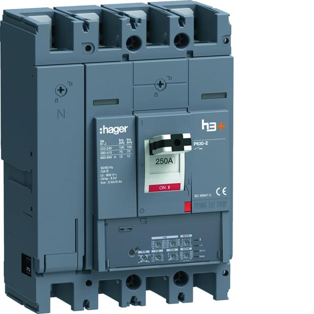 MCCB Wyłącznik mocy h3+ P630 LSI 4x250A 70kA HEW251JR HAGER