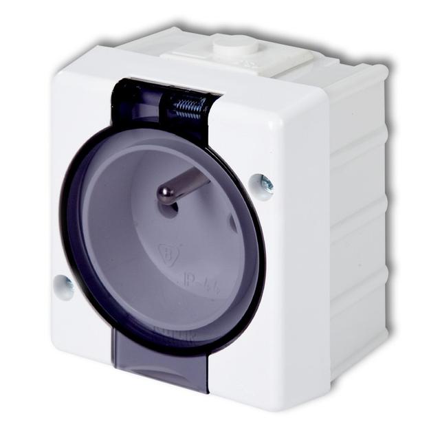 SENIOR Gniazdo pojedyncze z uziemieniem 2P+Z (klapka dymna) biały