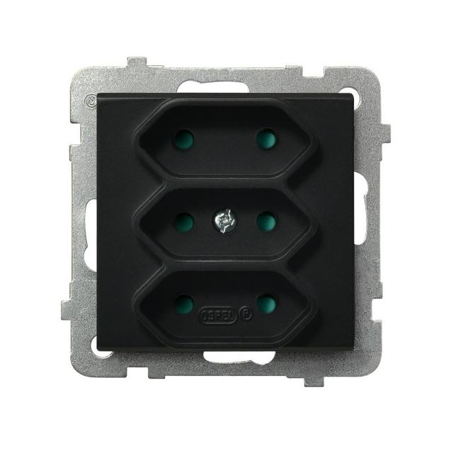 SONATA Gniazdo potrójne EURO z przesłonami torów prądowych - kolor czarny metalik