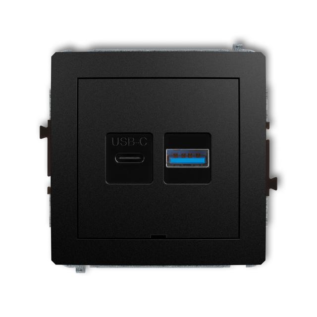 DECO Mechanizm ładowarki USB podwójnej USB C + USB A, 20W max., bez pola opisowego czarny mat