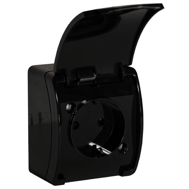 Gniazdo pojedyncze Schuko AQUATIC IP44 czarny 10 szt. OR-OE-7105(GS)/B/10 ORNO