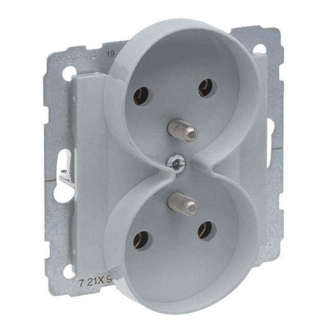 Suno Gniazdo Podwójne Z Uziemieniem 2x2P+Z 16A 250 V Zaciski Śrubowe Możliwość Montażu W Ramkach Wielkorotynych Aluminium 721391 LEGRAND