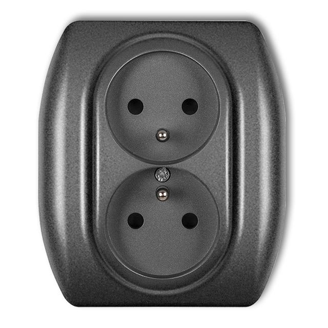 TREND Gniazdo podwójne z uziemieniem 2x(2P+Z) (przesłony torów prądowych) grafitowy
