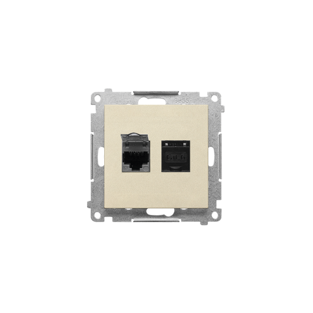 Simon 55 Gniazdo komputerowe podwójne RJ45 kategoria 6 z przesłoną przeciwkurzową Szampański mat