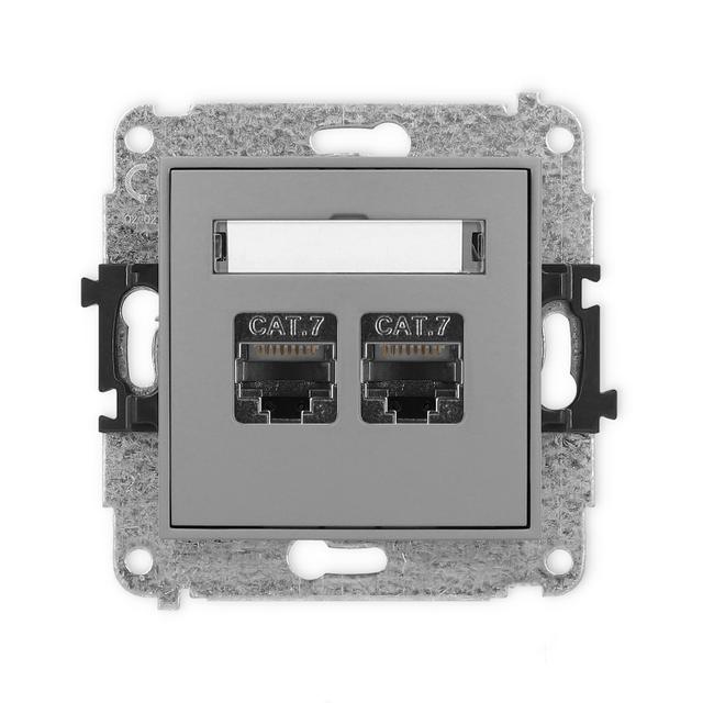 ICON Mechanizm gniazda komputerowego podwójnego 2xRJ45, kat. 7, ekranowany, 8-stykowy szary mat