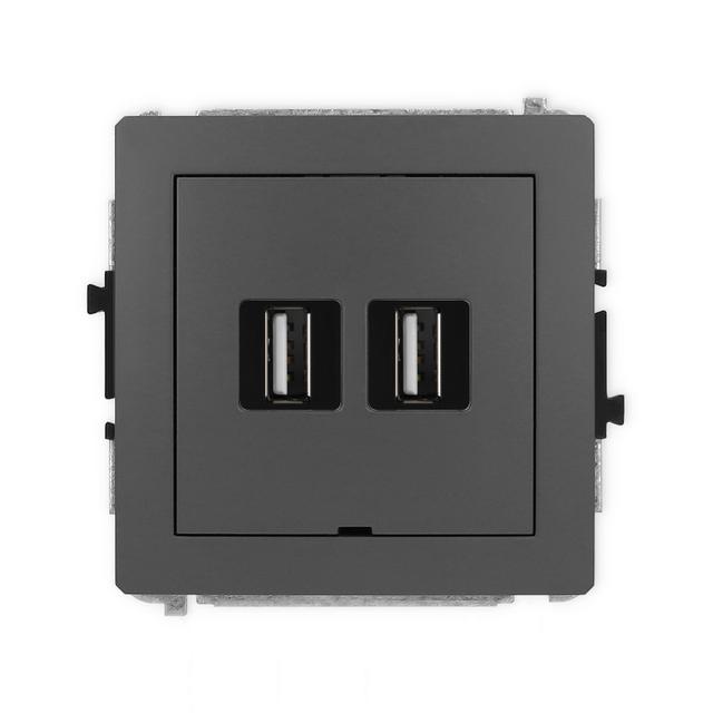 DECO Mechanizm gniazda podwójnego 2xUSB A-A 2.0, bez pola opisowego grafitowy mat