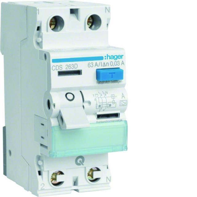 RCCB Wyłącznik różnicowoprądowy 1P+N 63A/30mA Typ A QuickConnect HAGER