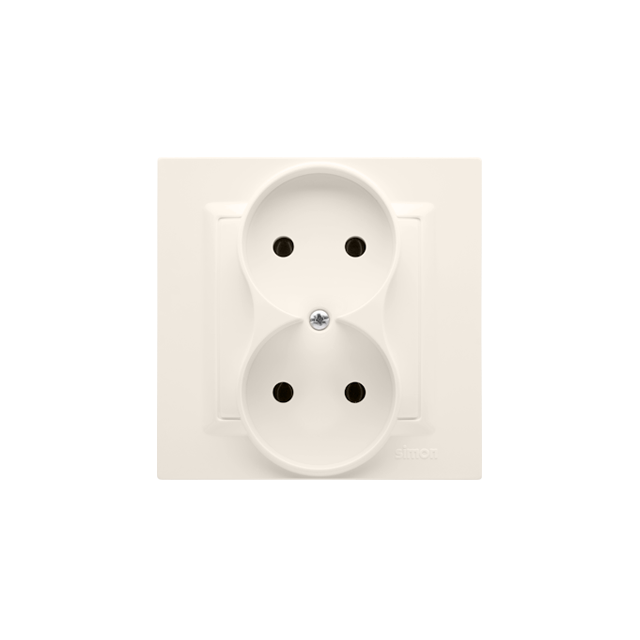 Simon 10 Gniazdo bez uziemienia podwójne monoblok 16A z. śrub. krem *Kompletne - nie do ramek