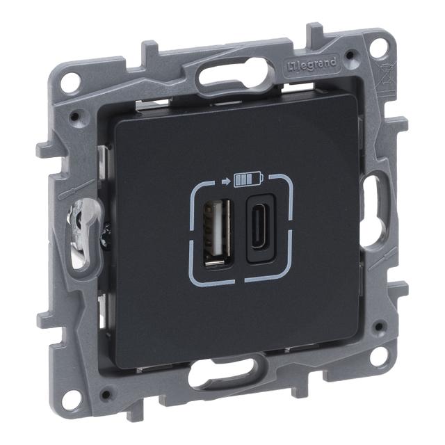 Niloe Selection - Gniazdo 2Xusb Typ A+C - 3A Antracyt 762297 LEGRAND