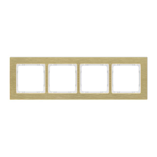 DECO Ramka uniwersalna poczwórna - aluminium szczotkowane (ramka: kolor mosiężny; spód: biały) mosię