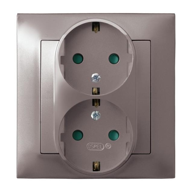 IMPRESJA Gniazdo podwójne z uziemieniem schuko z przesłonami torów prądowych, kompletne z ramką - ko