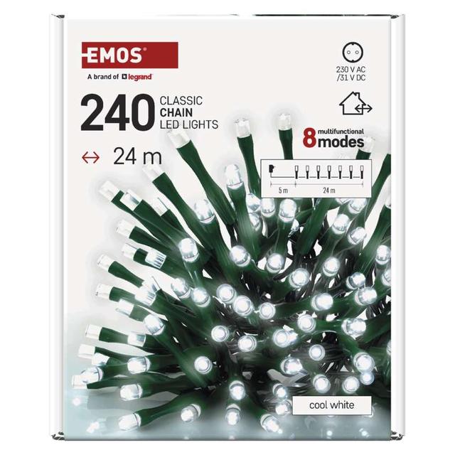 Lampki choinkowe Classic 240 LED 24m zimna biel IP44 8 programów timer D4AC25 EMOS